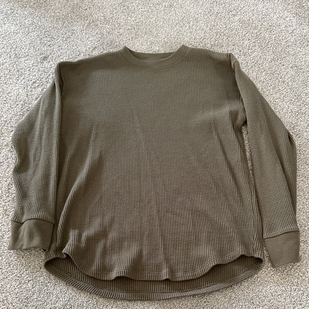 Abercrombie Olive Green Long Sleeve Waffle Knit Shirt